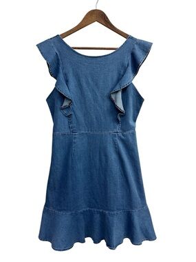 Stellah Stretch Denim Ruffle Dress Size Medium 
Apron